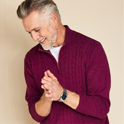 Pegasus Quarter Zip Cashmere Like Cable Knitted Sweater - MD425